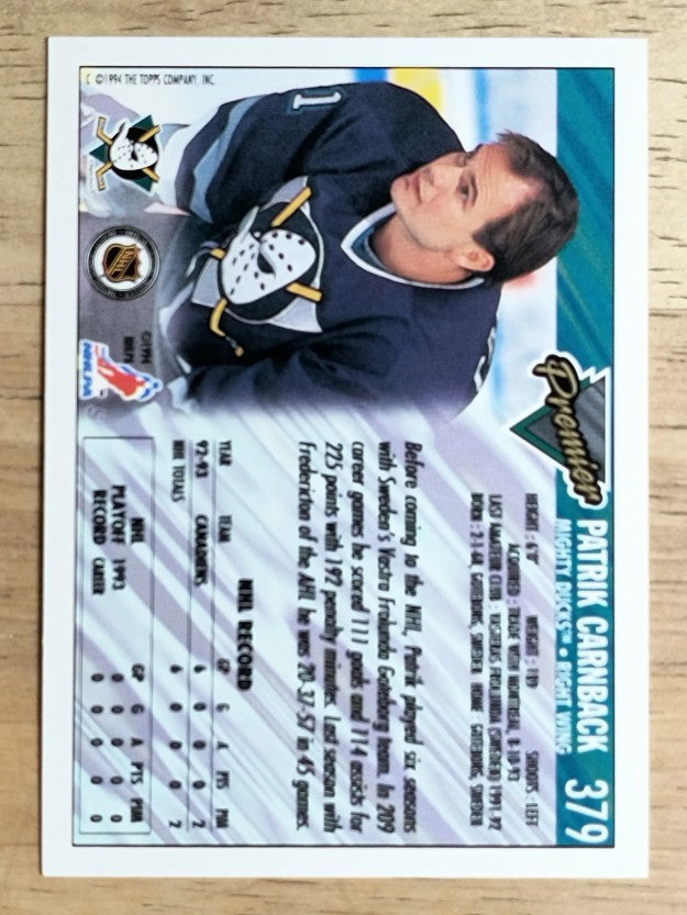 1993-94 Topps Premier #379 Patrick Carnback RC