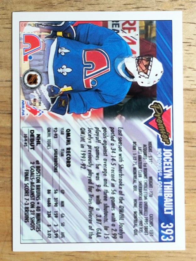1993-94 Topps Premier #393 Jocelyn Thibault RC