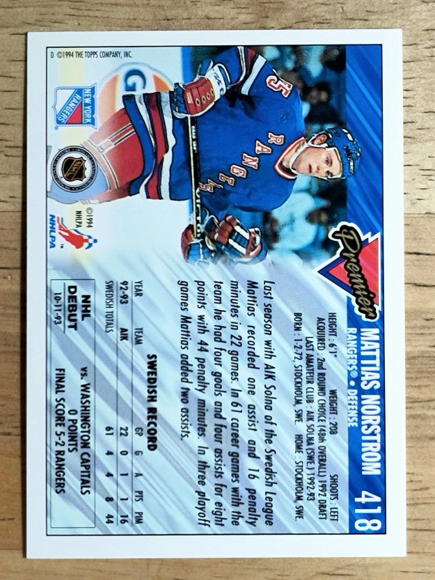 1993-94 Topps Premier #418 Mattias Norstrom RC