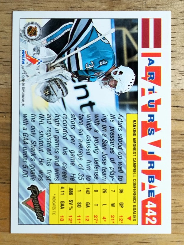 1993-94 Topps Premier #442 Arturs Irbe LAT