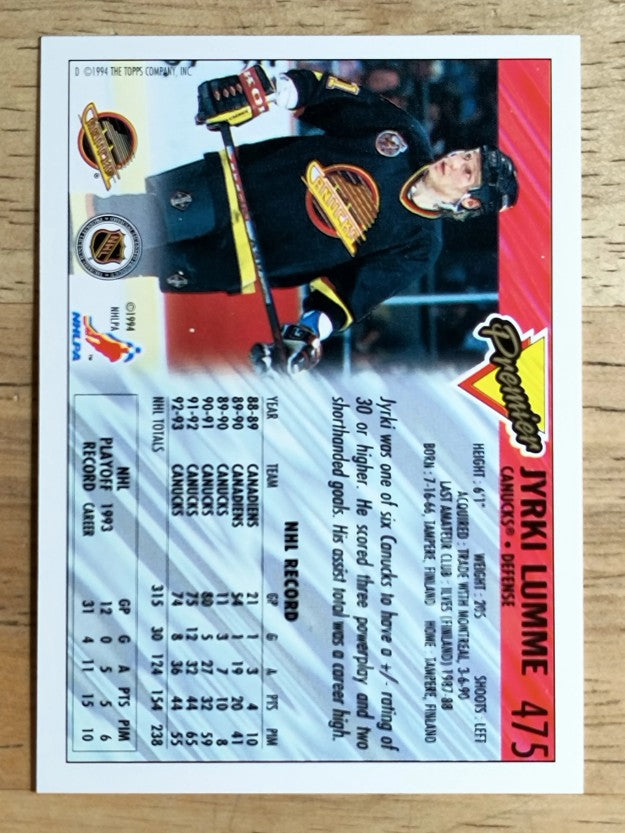 1993-94 Topps Premier #475 Jyrki Lumme