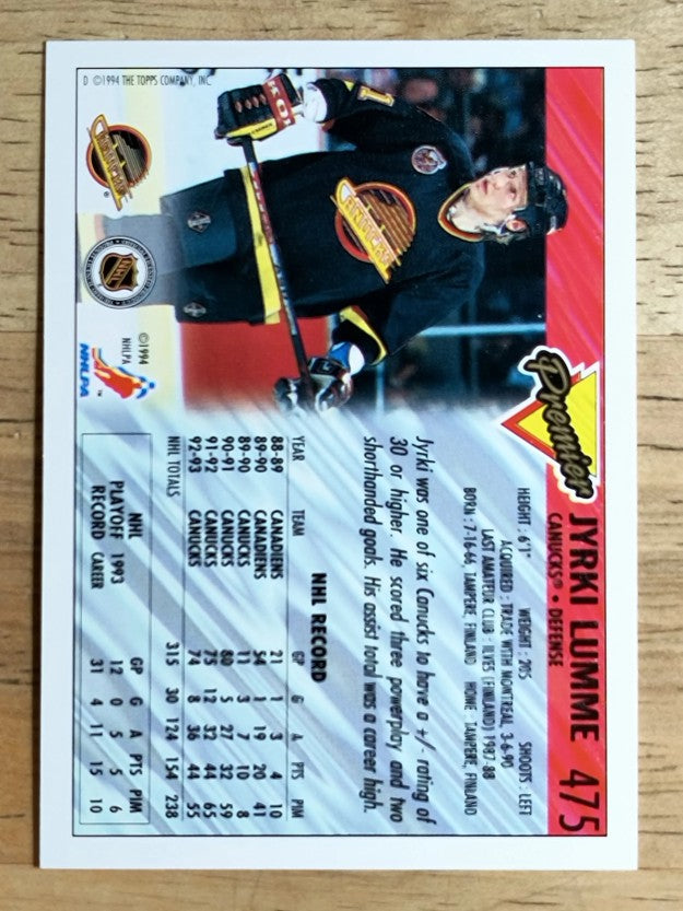 1993-94 Topps Premier #475 Jyrki Lumme