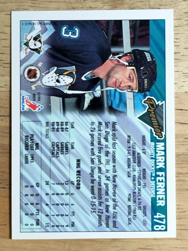 1993-94 Topps Premier #478 Mark Ferner RC