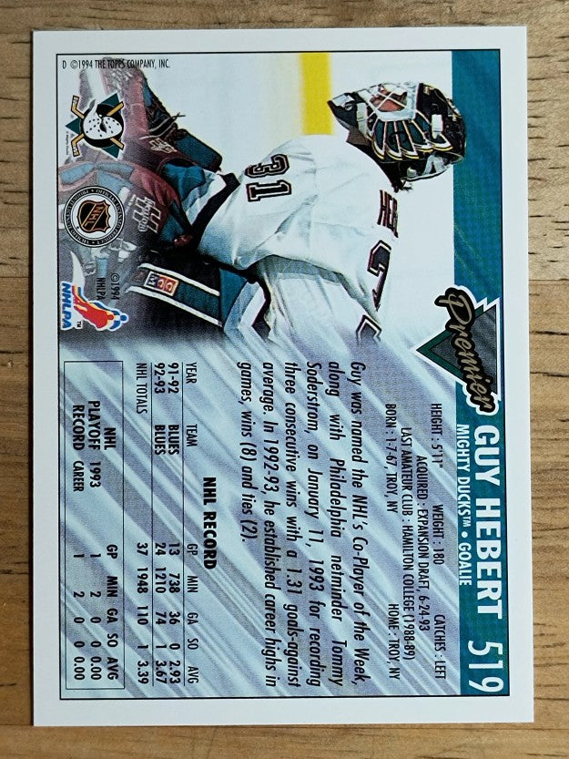1993-94 Topps Premier #519 Guy Hebert