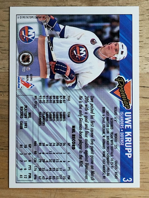 1993-94 Topps Premier Gold #3 Uwe Krupp