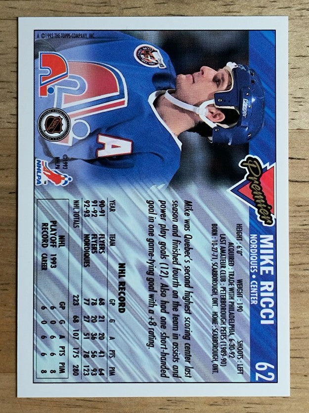 1993-94 Topps Premier Gold #62 Mike Ricci