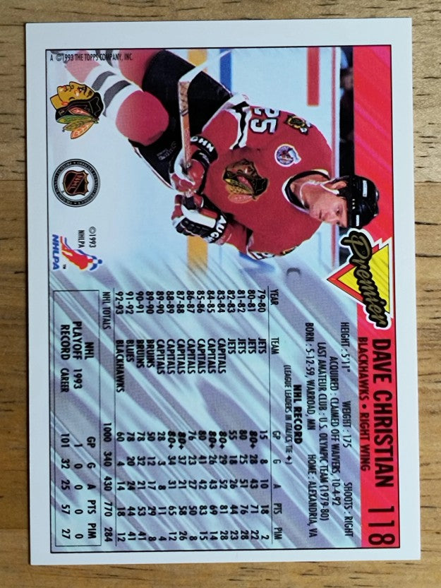 1993-94 Topps Premier Gold #118 Dave Christian