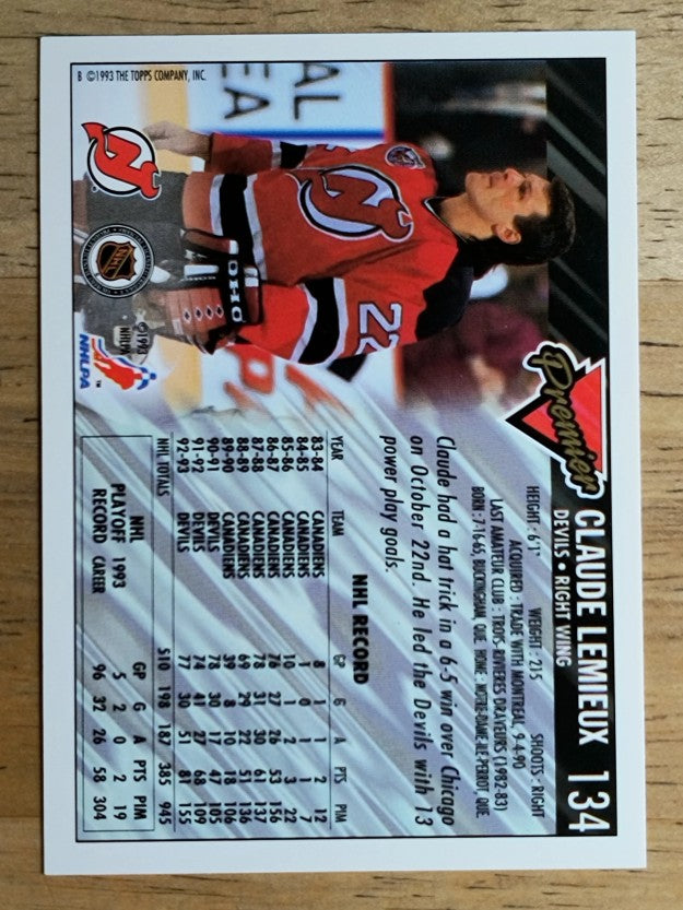 1993-94 Topps Premier Gold #134 Claude Lemieux