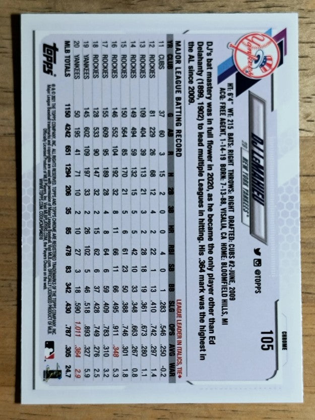 2021 Topps Chrome #105 DJ LeMahieu