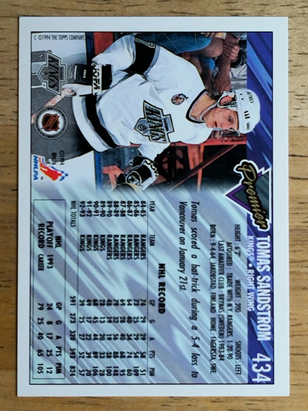 1993-94 Topps Premier Gold #434 Tomas Sandstrom