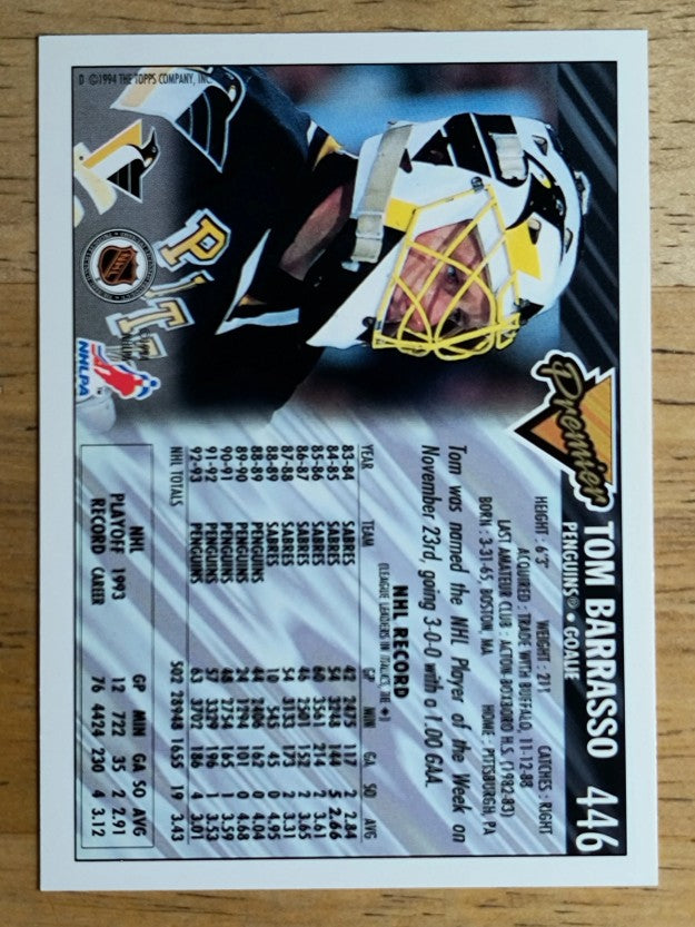 1993-94 Topps Premier Gold #446 Tom Barrasso