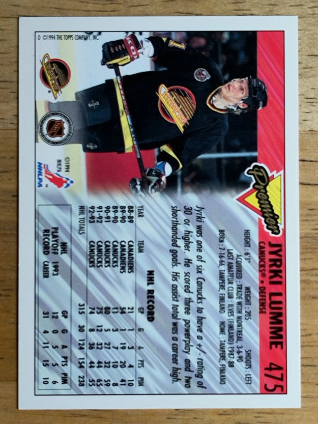 1993-94 Topps Premier Gold #475 Jyrki Lumme
