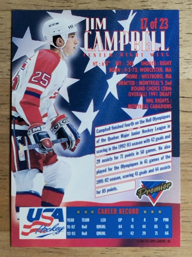 1993-94 Topps Premier Team USA #17 Jim Campbell