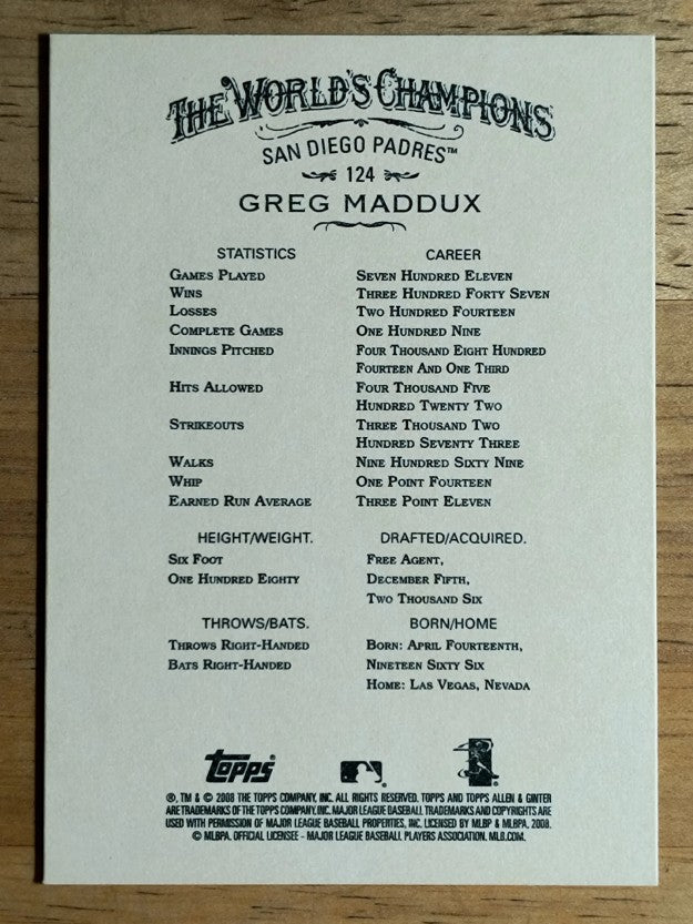 2008 Topps Allen and Ginter #124 Greg Maddux