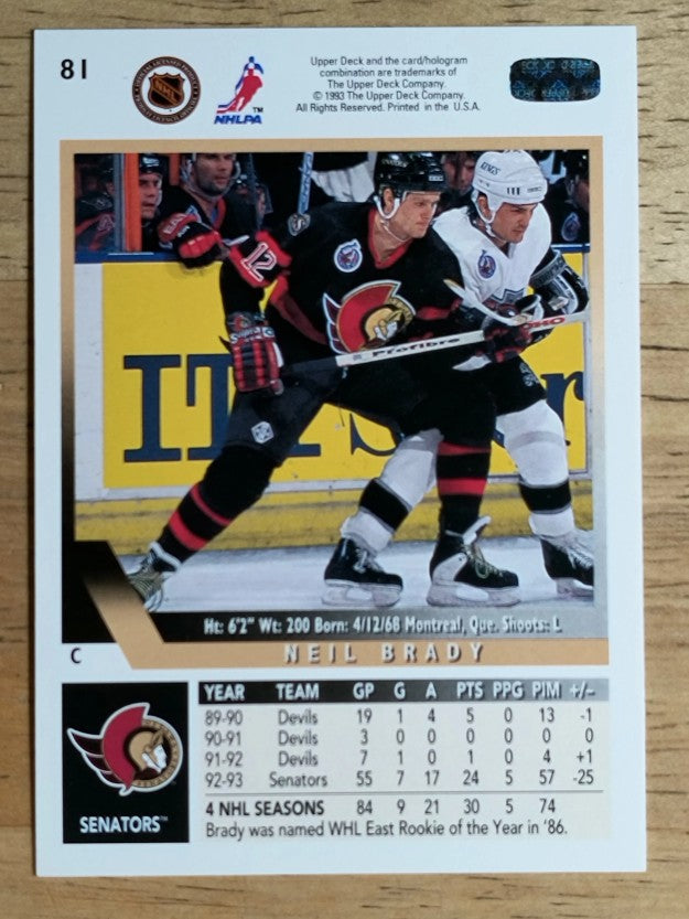 1993-94 Upper Deck #81 Neil Brady