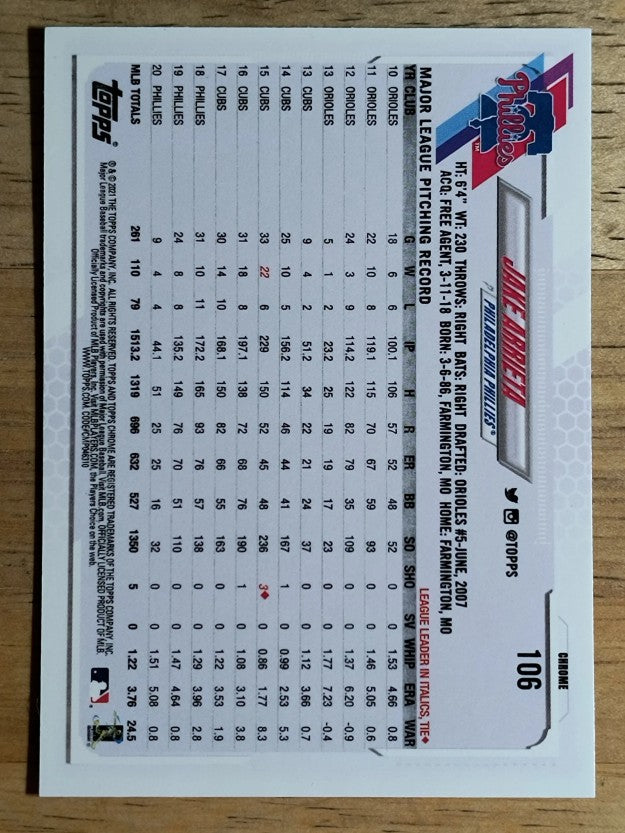 2021 Topps Chrome #106 Jake Arrieta