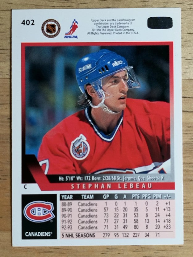 1993-94 Upper Deck #402 Stephan Lebeau