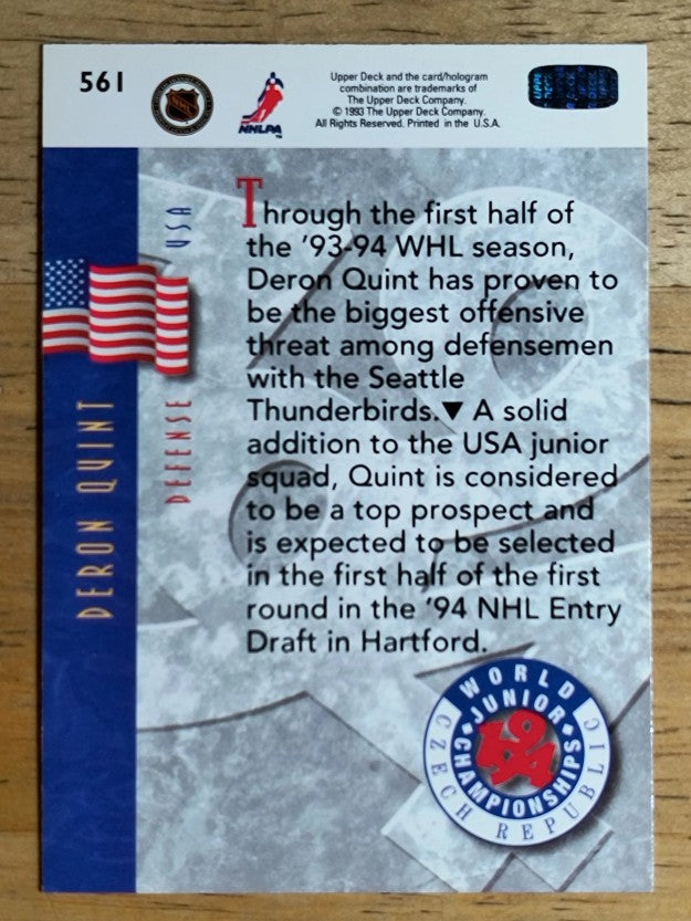 1993-94 Upper Deck #561 Deron Quint WJC RC