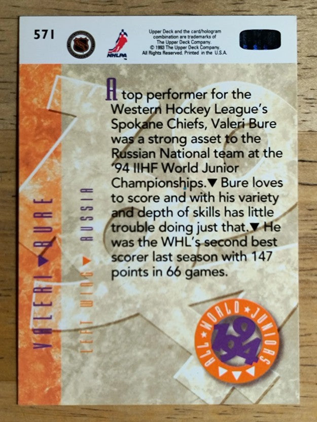 1993-94 Upper Deck #571 Valeri Bure WJC RC