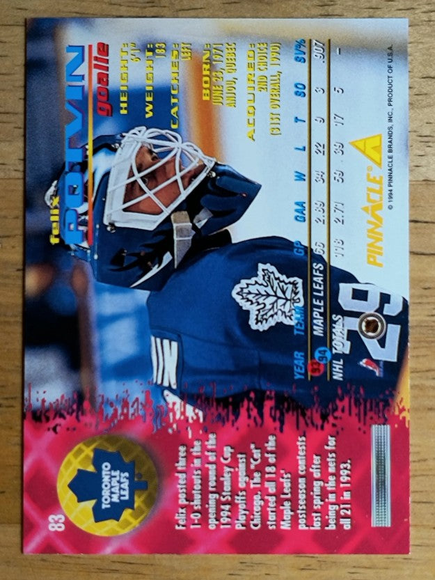 1994-95 Pinnacle #83 Felix Potvin