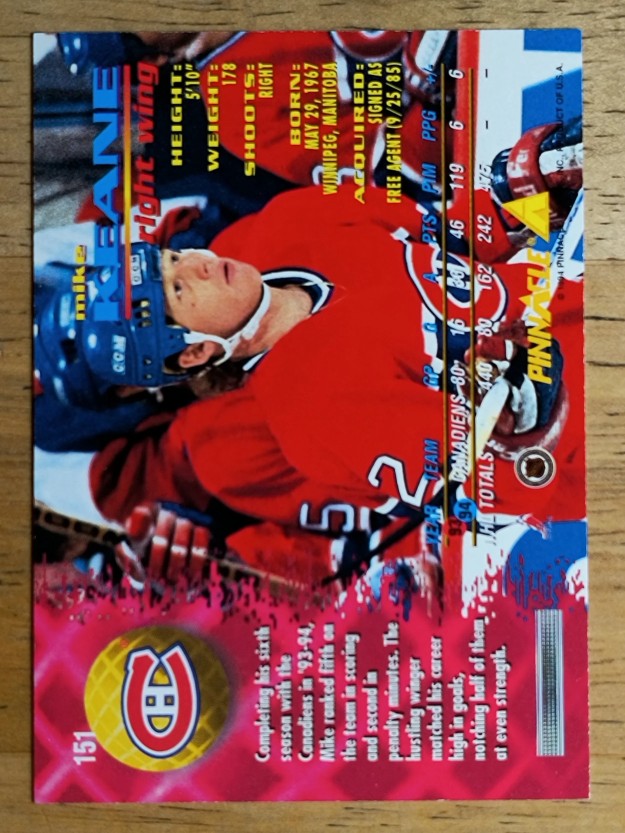 1994-95 Pinnacle #151 Mike Keane