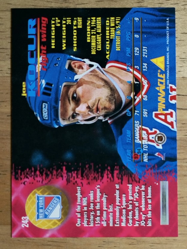 1994-95 Pinnacle #243 Joe Kocur