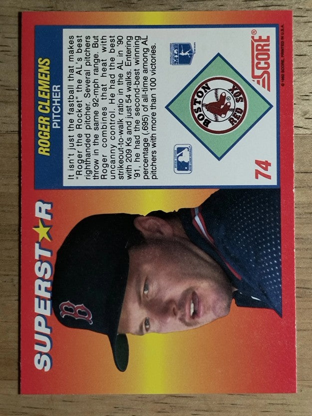 1992 Score 100 Superstars #74 Roger Clemens
