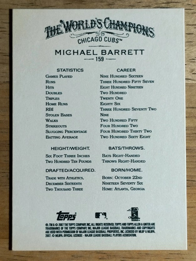 2007 Topps Allen and Ginter #159 Michael Barrett SP