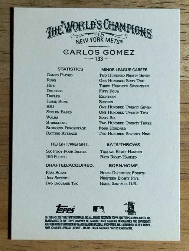 2007 Topps Allen and Ginter #133 Carlos Gomez RC