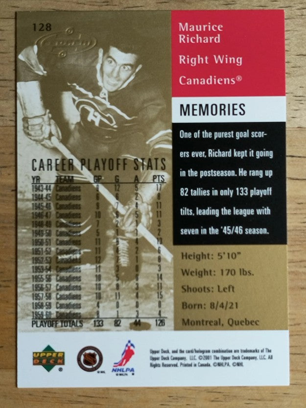 2000-01 Upper Deck Heroes #128 Maurice Richard
