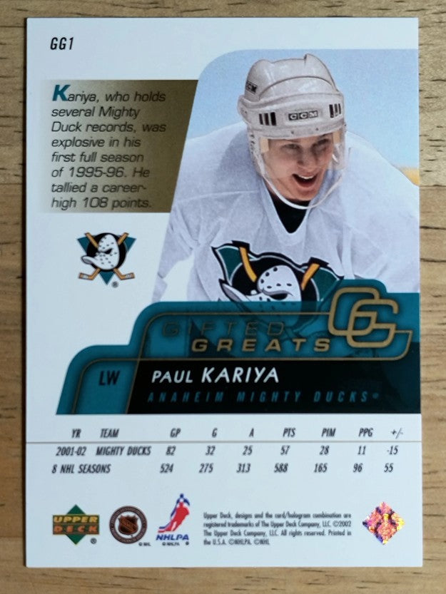2002-03 Upper Deck Gifted Greats #GG1 Paul Kariya