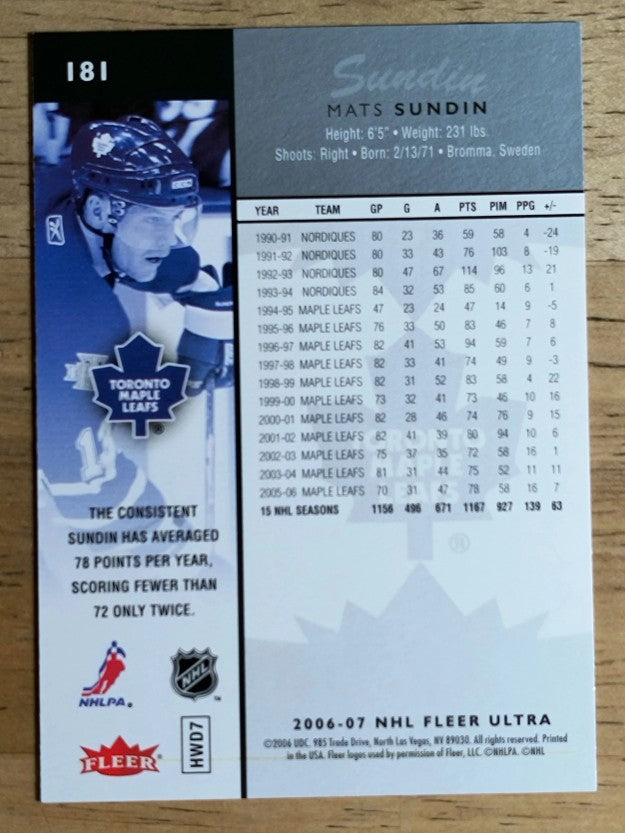 2006-07 Ultra #181 Mats Sundin