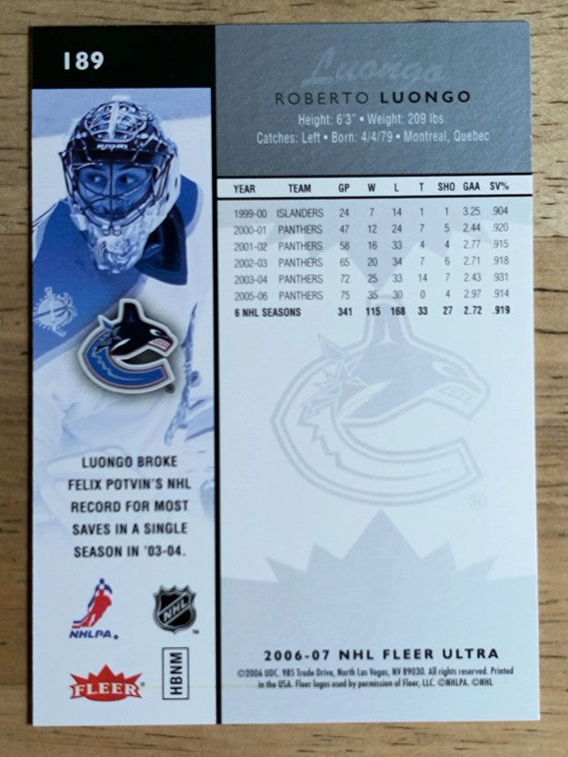 2006-07 Ultra #189 Roberto Luongo