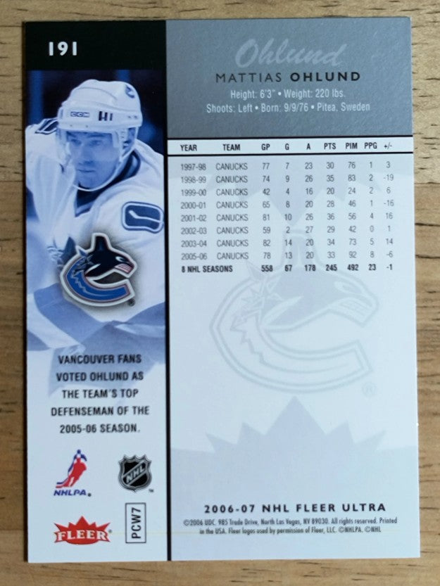 2006-07 Ultra #191 Mattias Ohlund