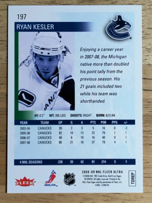 2008-09 Ultra Gold Medallion #197 Ryan Kesler