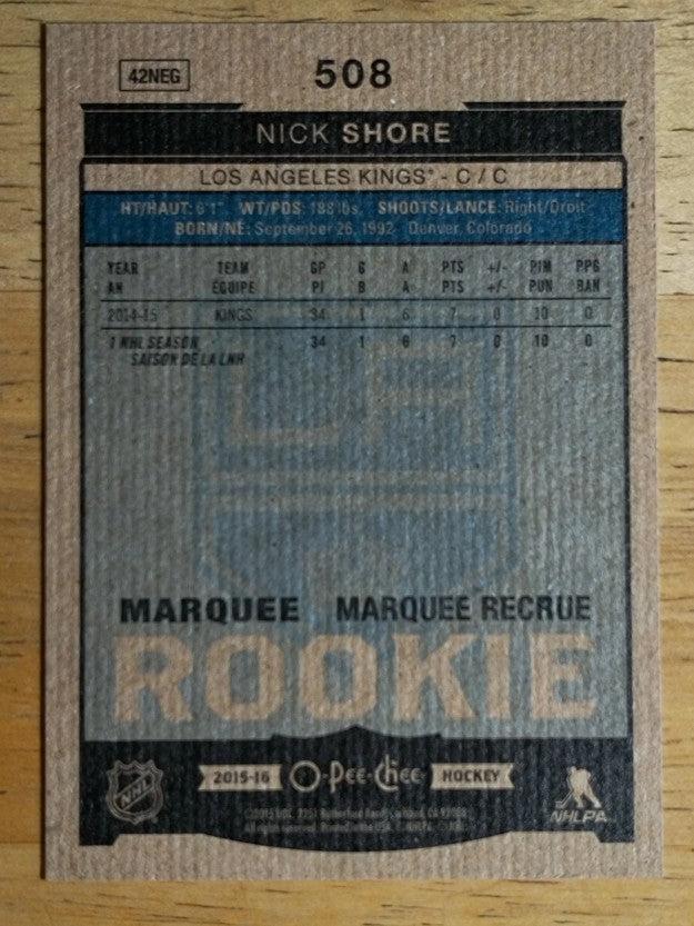 2015-16 O-Pee-Chee #508 Nick Shore RC (NM)