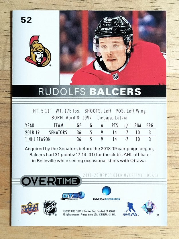 2019-20 Upper Deck Overtime #52 Rudolfs Balcers RC (NM)