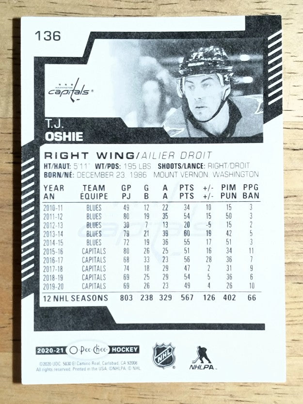 2020-21 O-Pee-Chee #136 T.J. Oshie