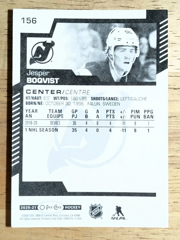 2020-21 O-Pee-Chee #156 Jesper Boqvist