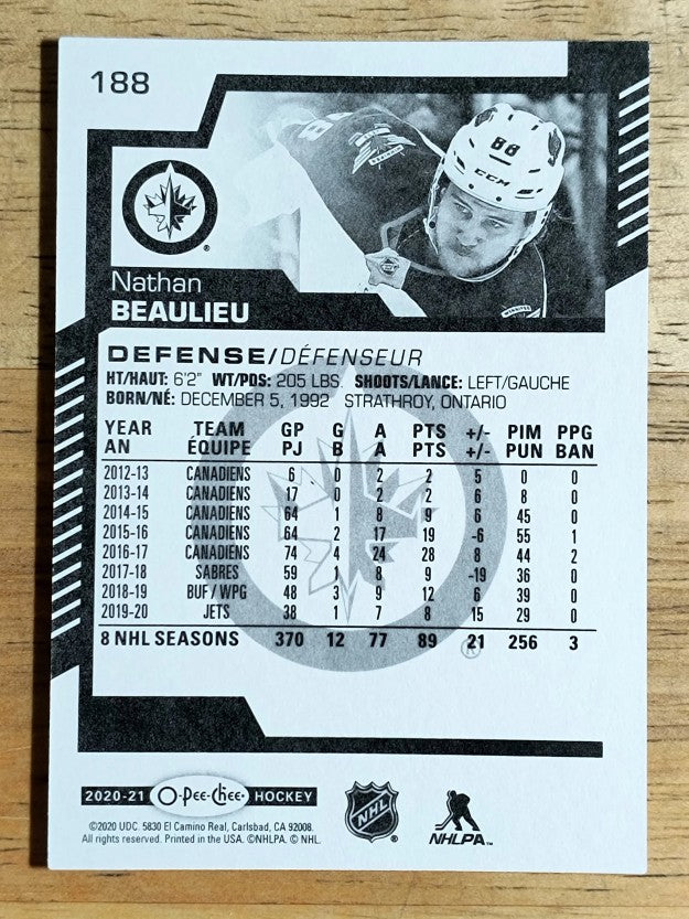 2020-21 O-Pee-Chee #188 Nathan Beaulieu