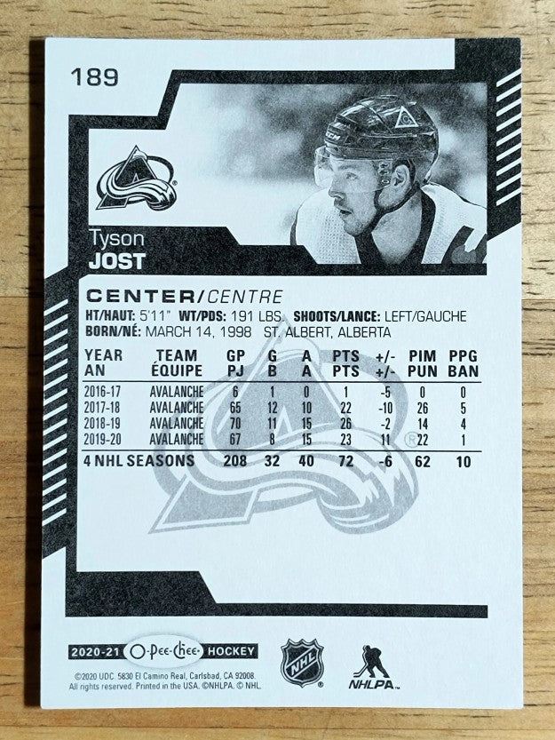 2020-21 O-Pee-Chee #189 Tyson Jost