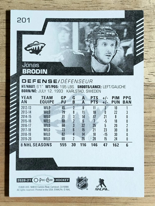 2020-21 O-Pee-Chee #201 Jonas Brodin