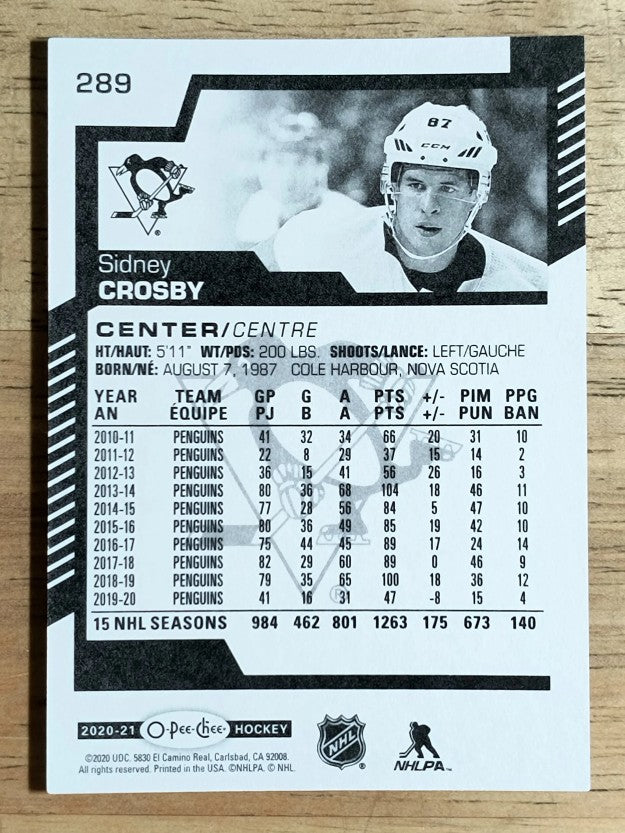 2020-21 O-Pee-Chee #289 Sidney Crosby
