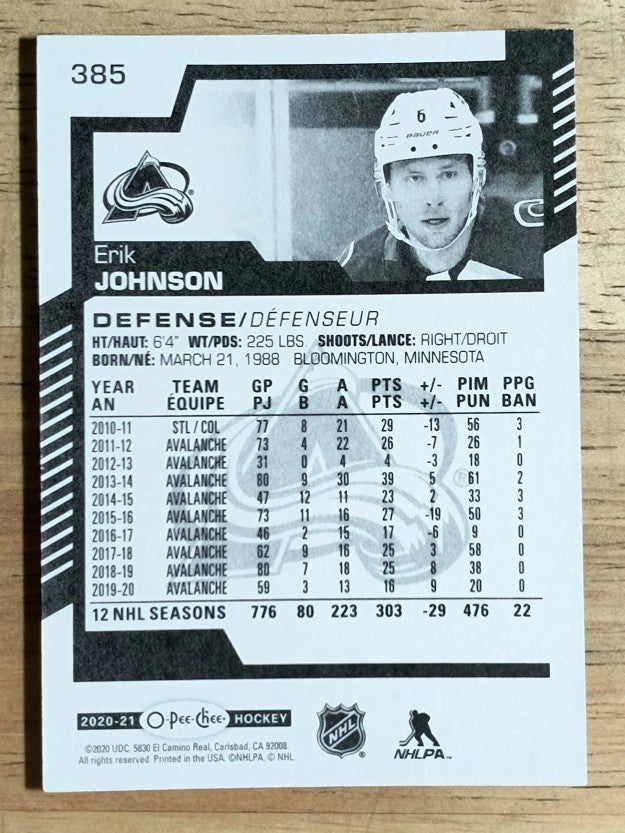 2020-21 O-Pee-Chee #385 Erik Johnson