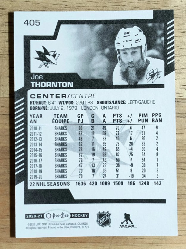 2020-21 O-Pee-Chee #405 Joe Thornton