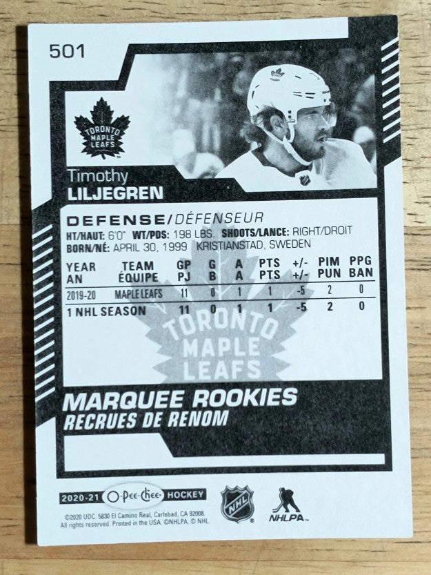 2020-21 O-Pee-Chee #501 Timothy Liljegren RC