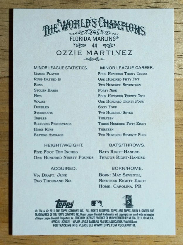 2011 Topps Allen and Ginter #44 Ozzie Martinez RC
