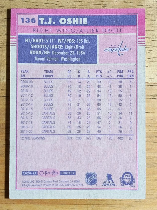 2020-21 O-Pee-Chee Retro #136 T.J. Oshie