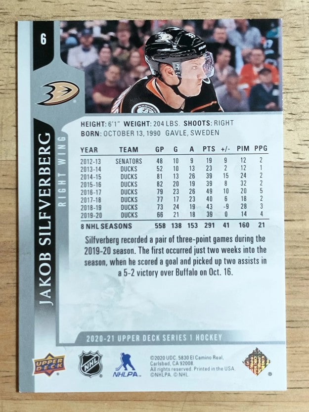 2020-21 Upper Deck #6 Jakob Silfverberg