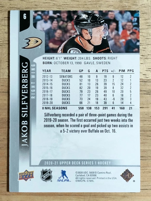 2020-21 Upper Deck #6 Jakob Silfverberg